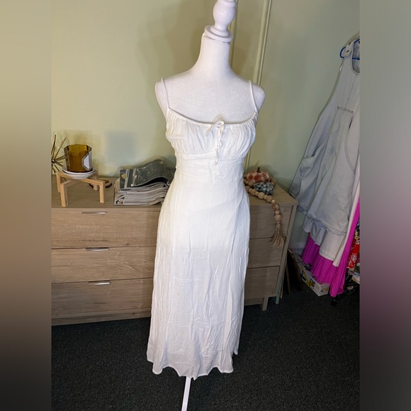 URBAN OUTFITTERS White Tie-Front Spaghetti Strap Midi High-Waist Slip Dress Sz L - Picture 10 of 16